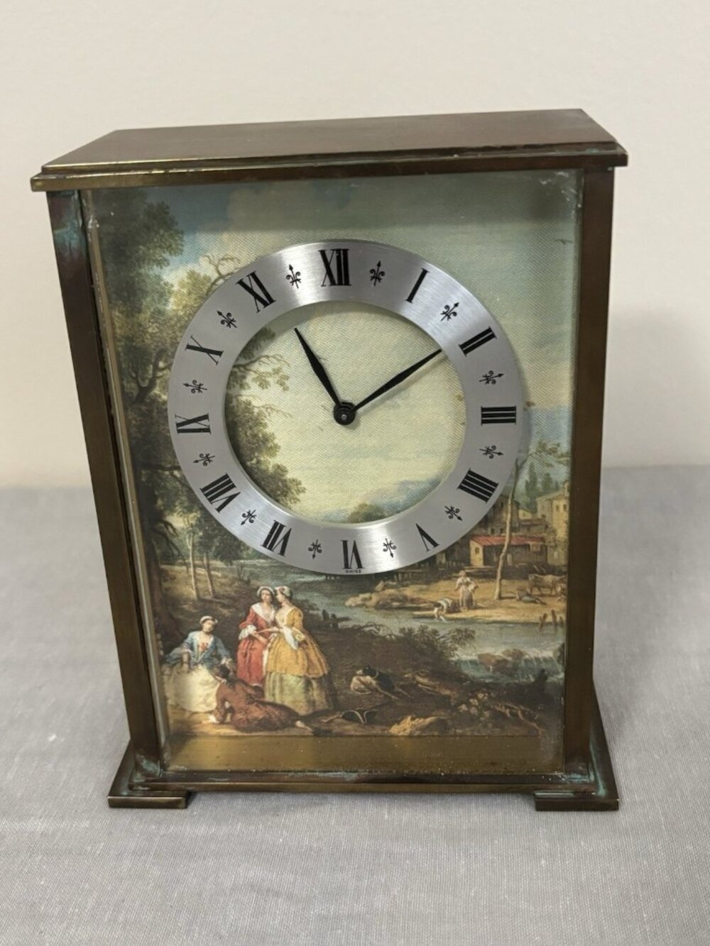 Alfry 1970s Swiss Quartz Battery Operated BRASS Shelf Clock‎ Silk NON WORKING